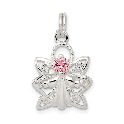 Sterling Silver Pink Cz Angel Charm