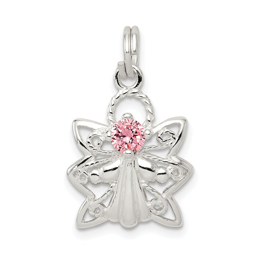 Sterling Silver Pink Cz Angel Charm