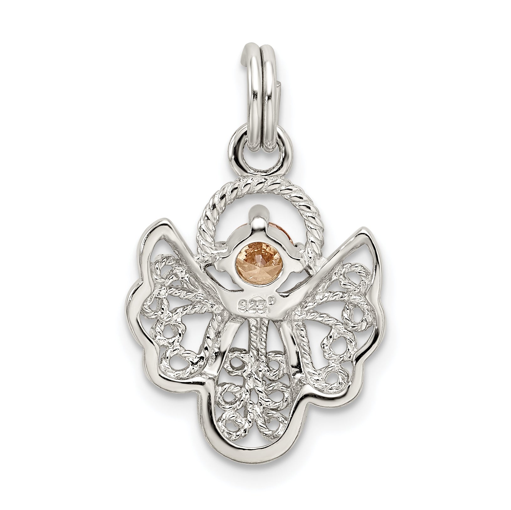 Sterling Silver Orange Cz Angel Charm