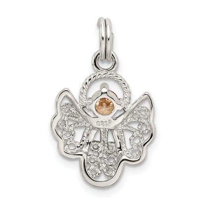 Sterling Silver Orange Cz Angel Charm