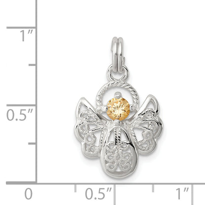 Sterling Silver Orange Cz Angel Charm