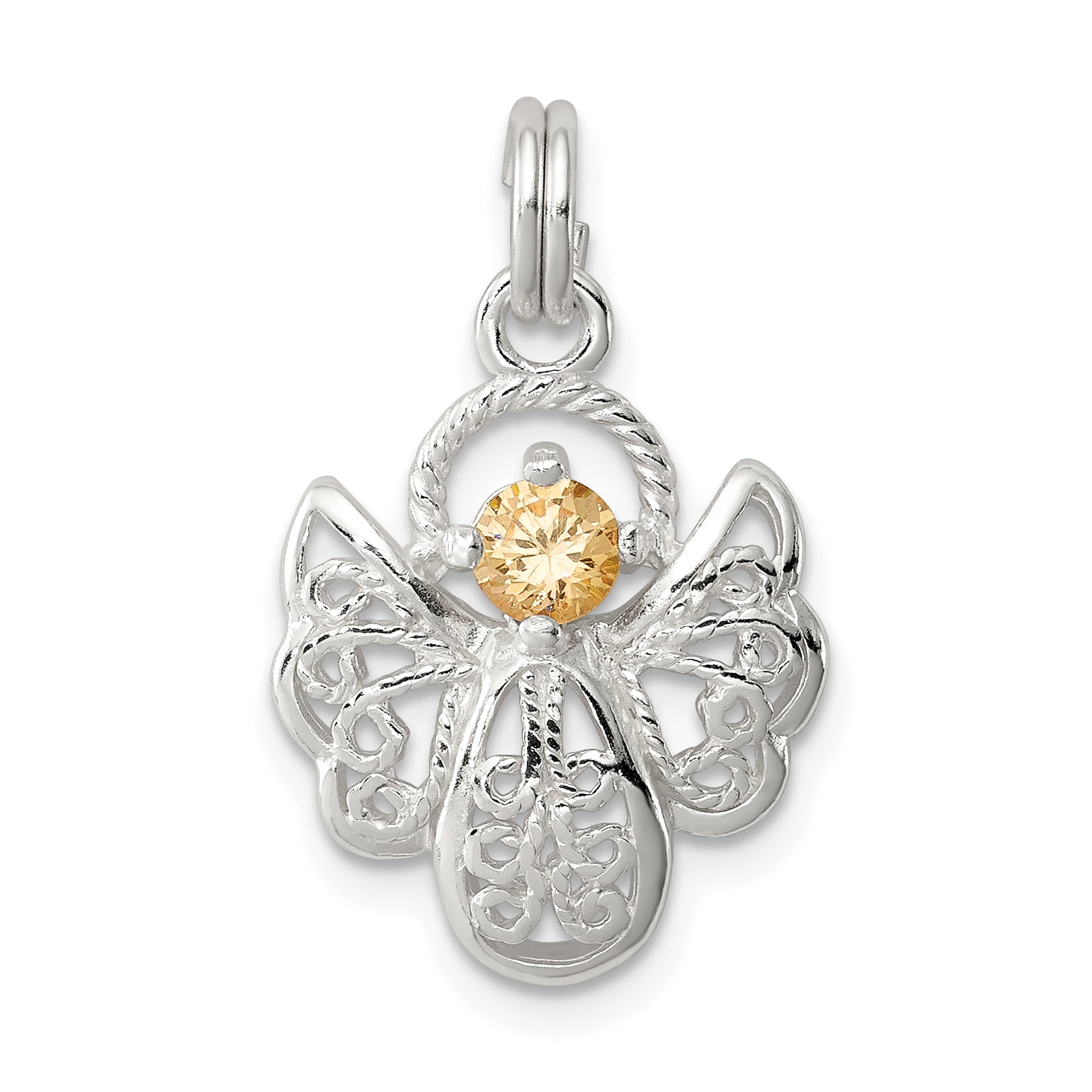 Sterling Silver Orange Cz Angel Charm