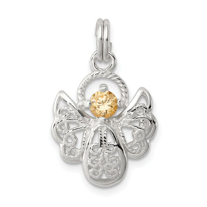 Sterling Silver Orange Cz Angel Charm