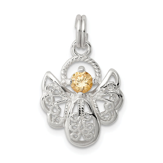 Sterling Silver Orange Cz Angel Charm