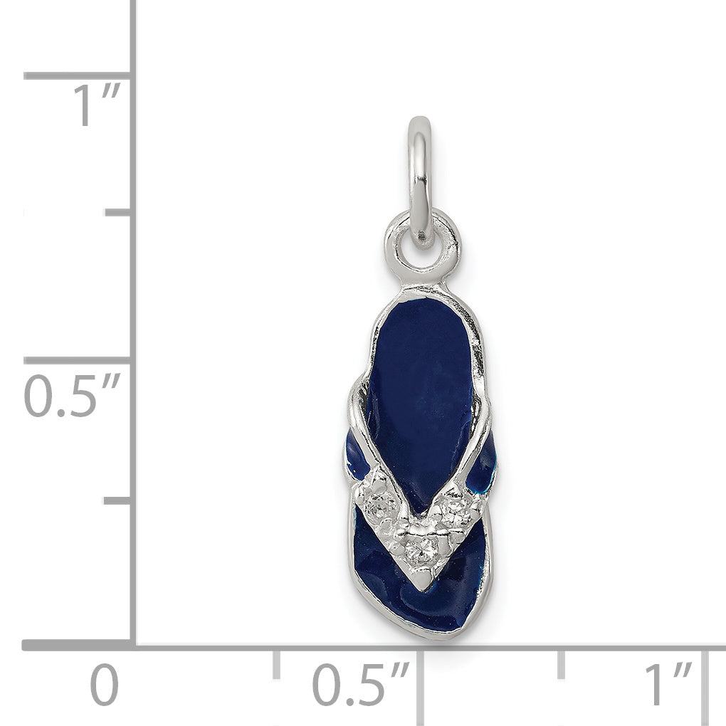 Sterling Silver Cz And Blue Enameled Flip Flop Charm