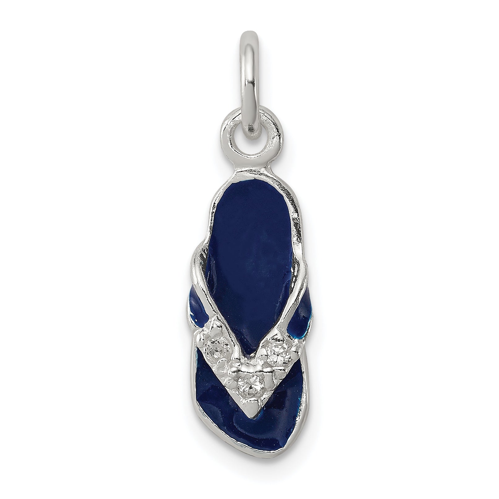 Sterling Silver Cz And Blue Enameled Flip Flop Charm