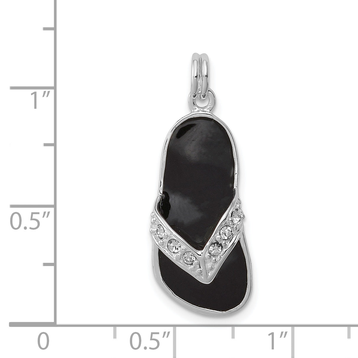 Sterling Silver Black Enameled Cz Flip Flop Charm
