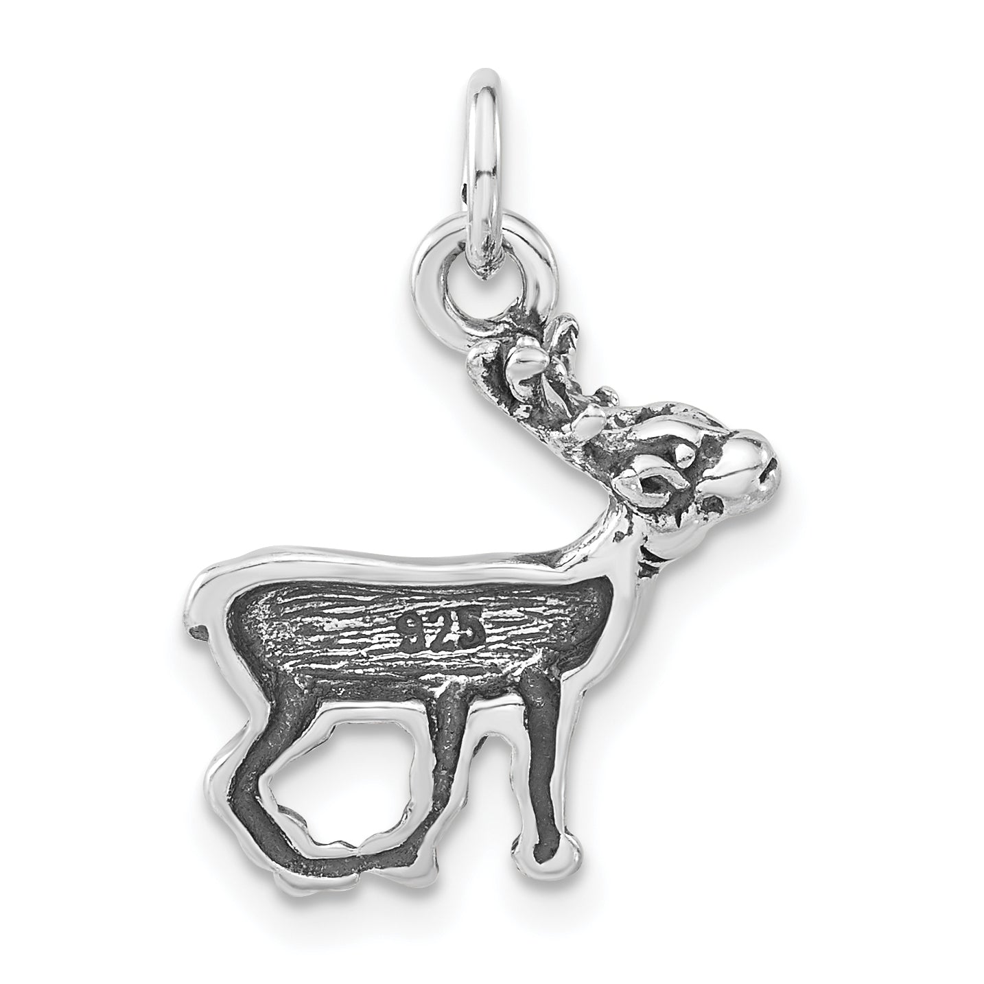 Sterling Silver Polished & Antiqued Reindeer Charm