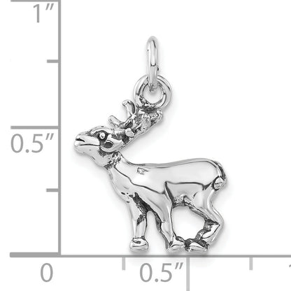 Sterling Silver Polished & Antiqued Reindeer Charm