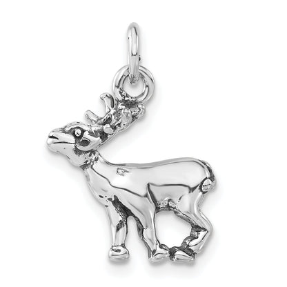 Sterling Silver Polished & Antiqued Reindeer Charm