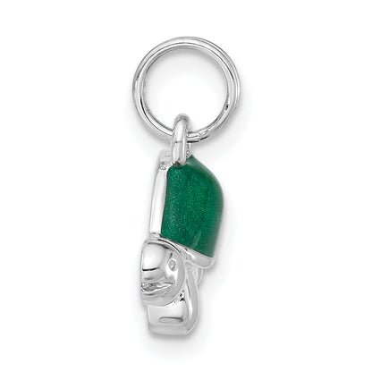 Sterling Silver Polished Green Enameled Turtle