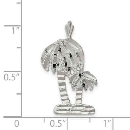 Sterling Silver Diamond Cut Palm Trees Pendant Charm