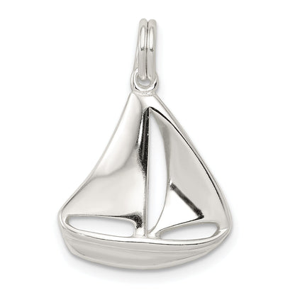Sterling Silver Rhodium-Plated Sailboat Charm