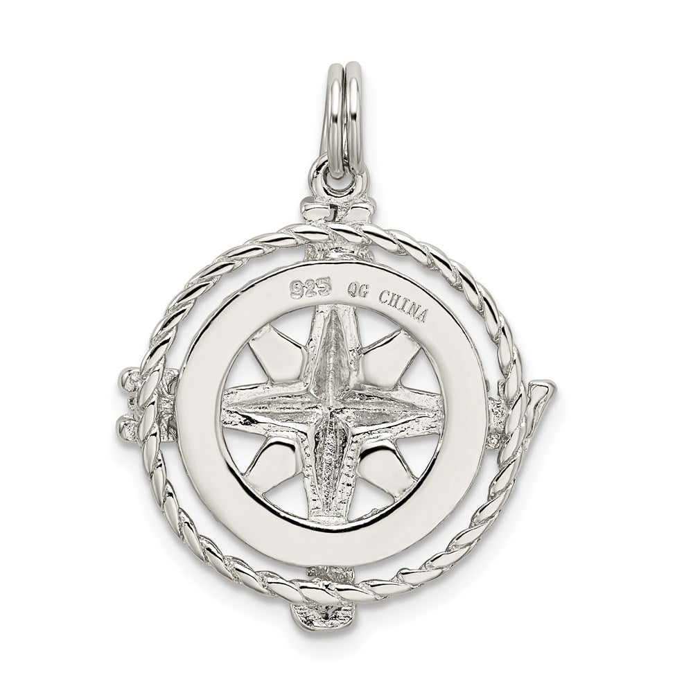 Sterling Silver Rhodium-Plated Compass Charm