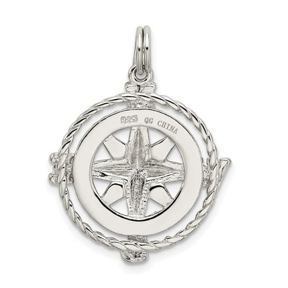 Sterling Silver Rhodium-Plated Compass Charm