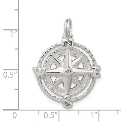 Sterling Silver Rhodium-Plated Compass Charm