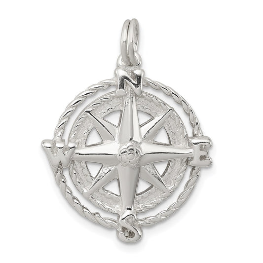 Sterling Silver Rhodium-Plated Compass Charm