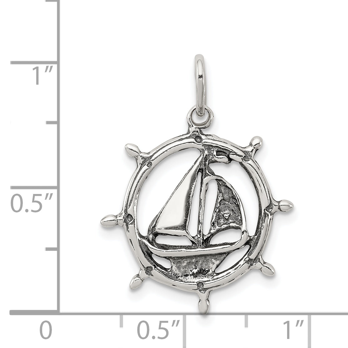 Sterling Silver Antiqued Sailboat In Wheel Charm