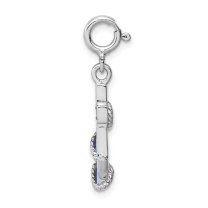 Sterling Silver Rhodium-Plated Preciosa Crystals And Blue Enamel Anchor Charm