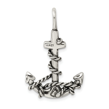 Sterling Silver 3D Antiqued Anchor And Rope Pendant