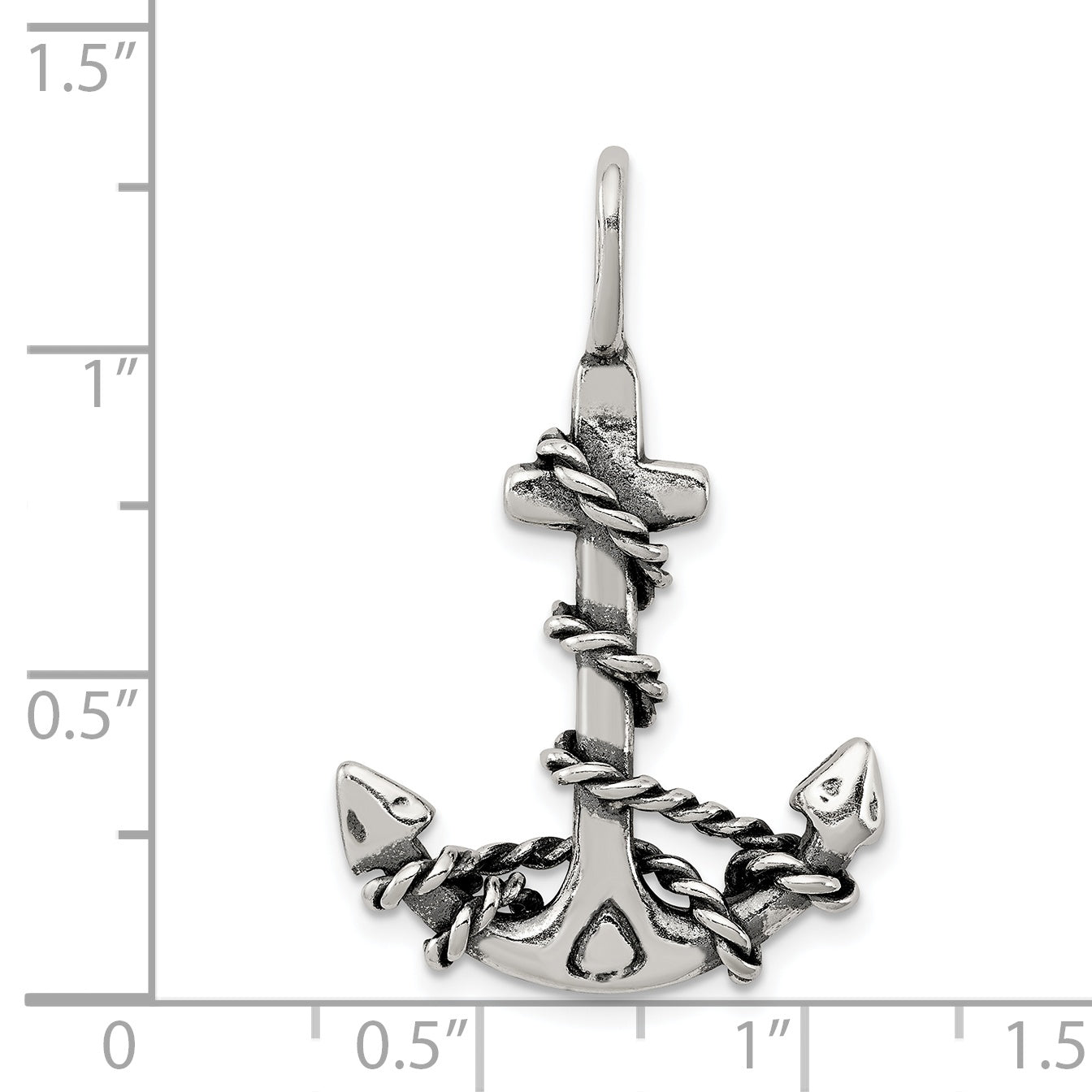 Sterling Silver 3D Antiqued Anchor And Rope Pendant