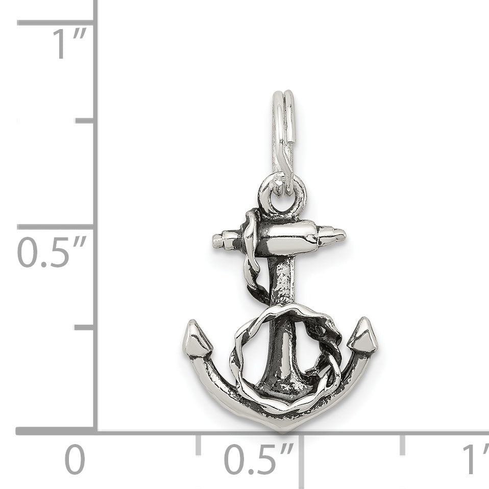 Sterling Silver Rhodium-Plated Anchor Charm