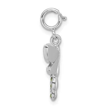 Sterling Silver Rhodium-Plated Polished Green Cz & Enameled Dragonfly W/ Spring Ring Clasp Charm