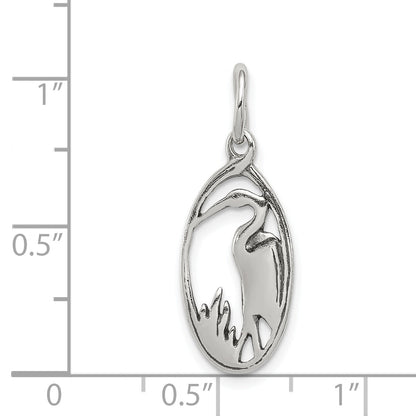Sterling Silver Antiqued Crane In Oval Frame Charm
