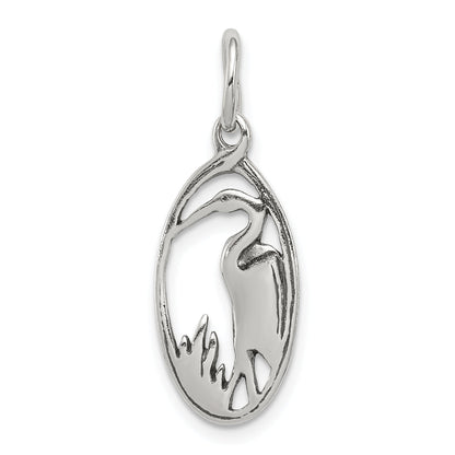 Sterling Silver Antiqued Crane In Oval Frame Charm