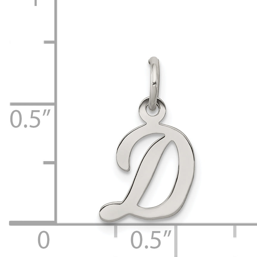 Sterling Silver Rhodium-Plated Script Letter D Initial Charm