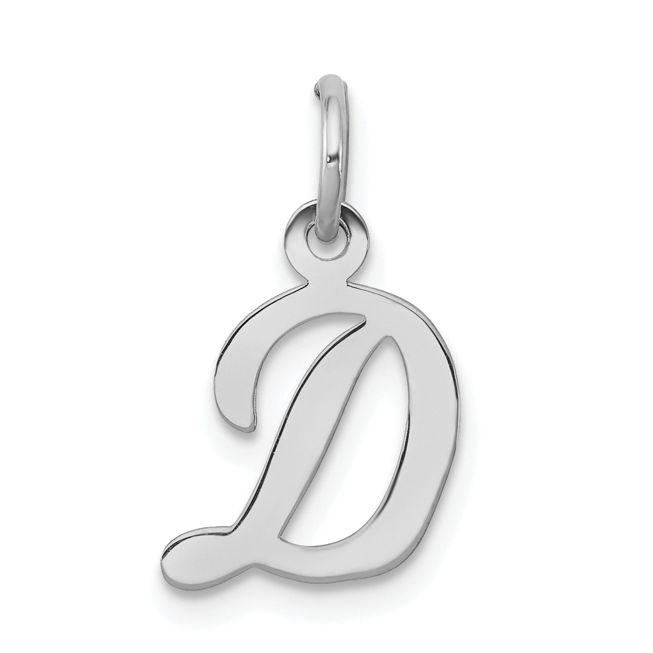 Sterling Silver Rhodium-Plated Script Letter D Initial Charm