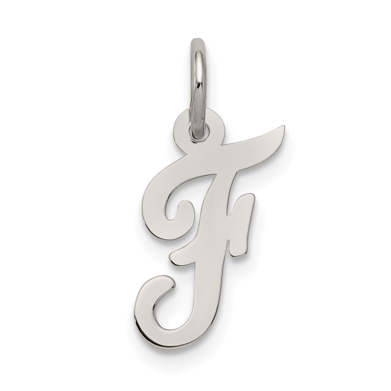 Sterling Silver Rhodium-Plated Script Letter F Initial Charm