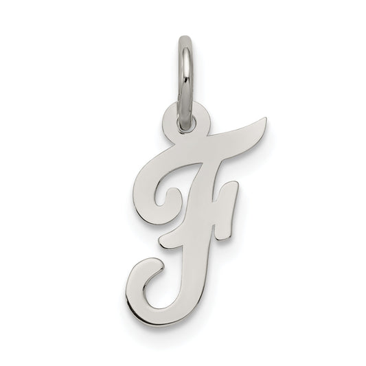 Sterling Silver Rhodium-Plated Script Letter F Initial Charm