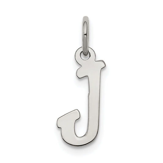Sterling Silver Rhodium-Plated Script Letter J Initial Charm