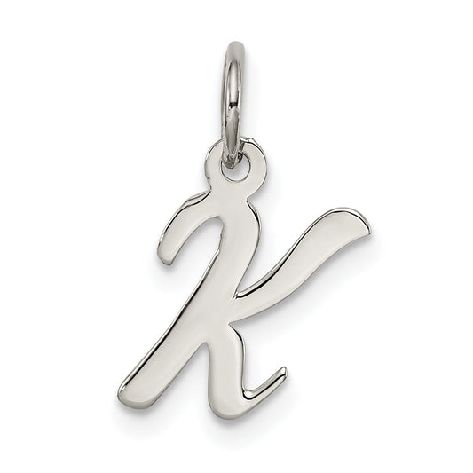 Sterling Silver Rhodium-Plated Script Letter K Initial Charm