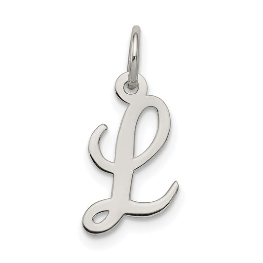Sterling Silver Rhodium-Plated Script Letter L Initial Charm
