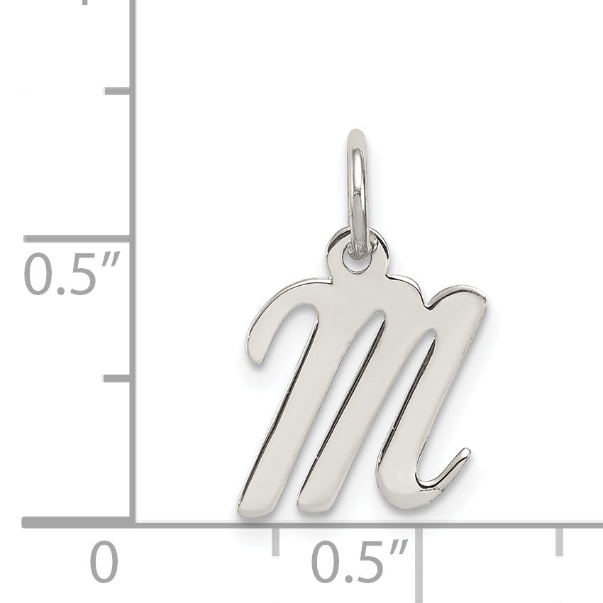 Sterling Silver Rhodium-Plated Script Letter M Initial Charm