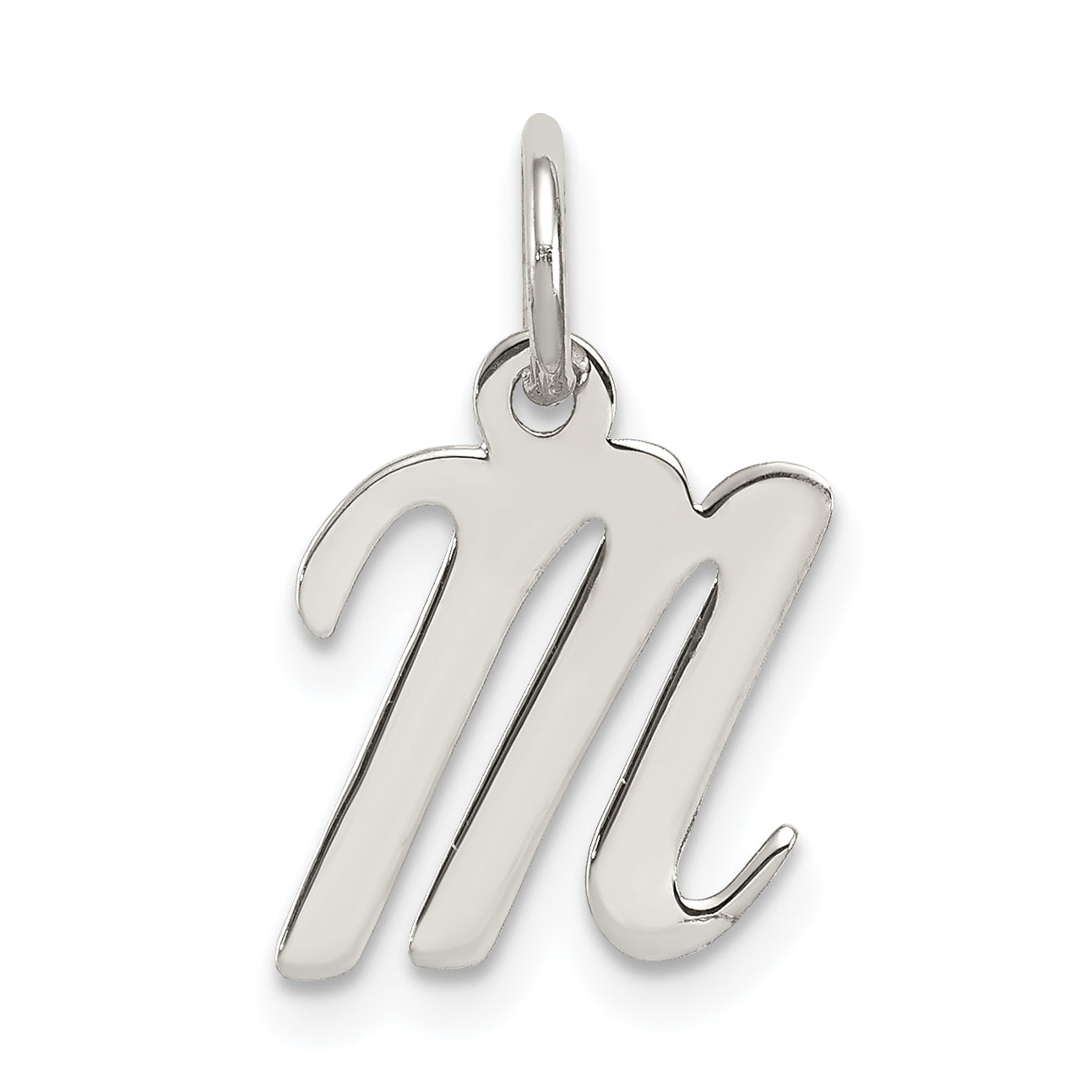 Sterling Silver Rhodium-Plated Script Letter M Initial Charm