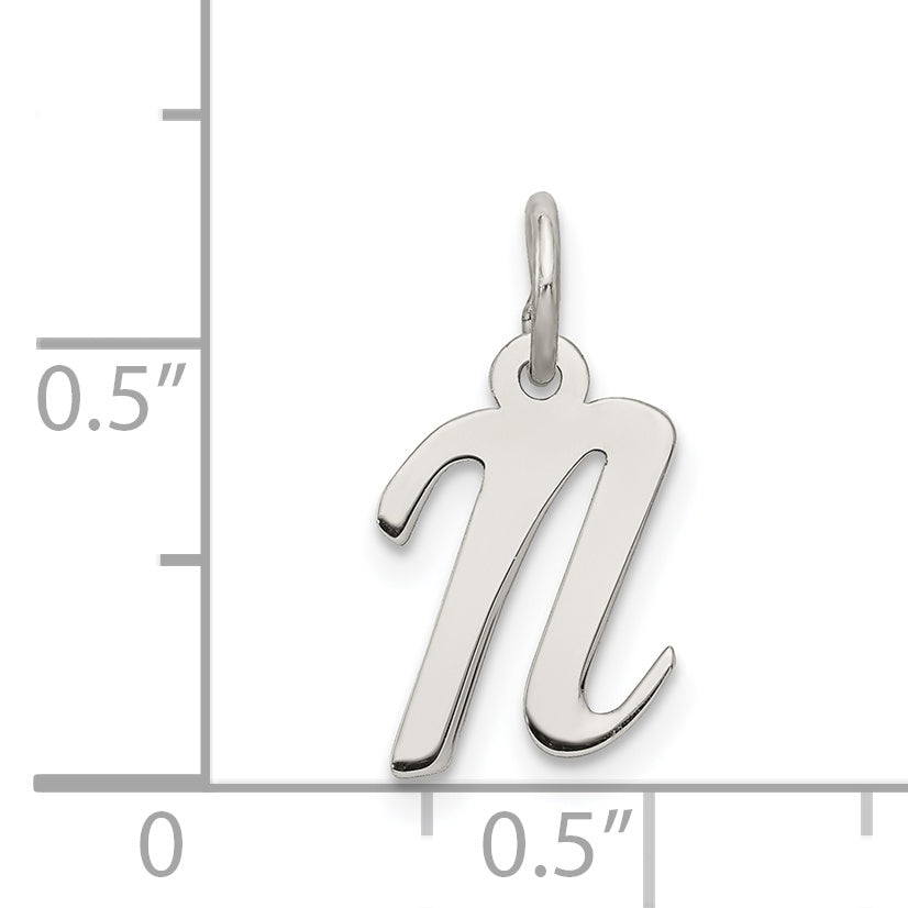 Sterling Silver Rhodium-Plated Script Letter N Initial Charm