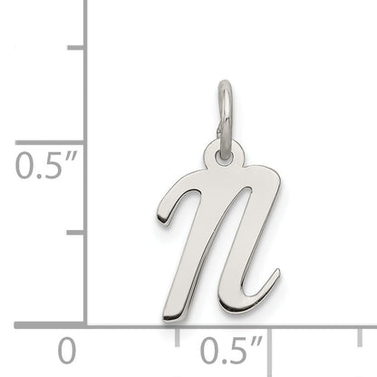 Sterling Silver Rhodium-Plated Script Letter N Initial Charm