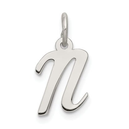 Sterling Silver Rhodium-Plated Script Letter N Initial Charm