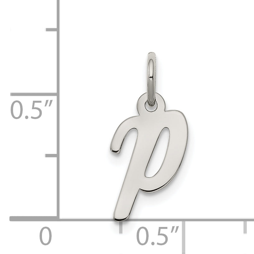 Sterling Silver Rhodium-Plated Script Letter P Initial Charm