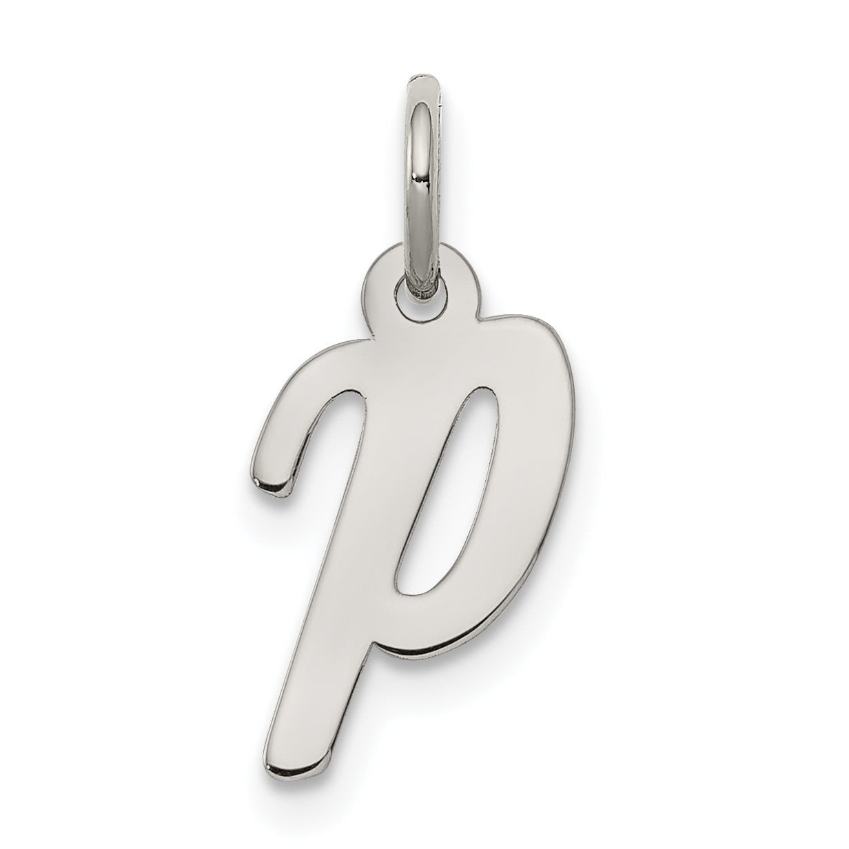 Sterling Silver Rhodium-Plated Script Letter P Initial Charm