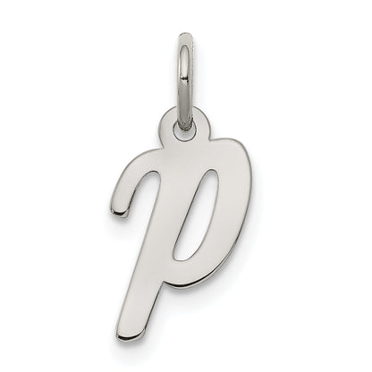 Sterling Silver Rhodium-Plated Script Letter P Initial Charm