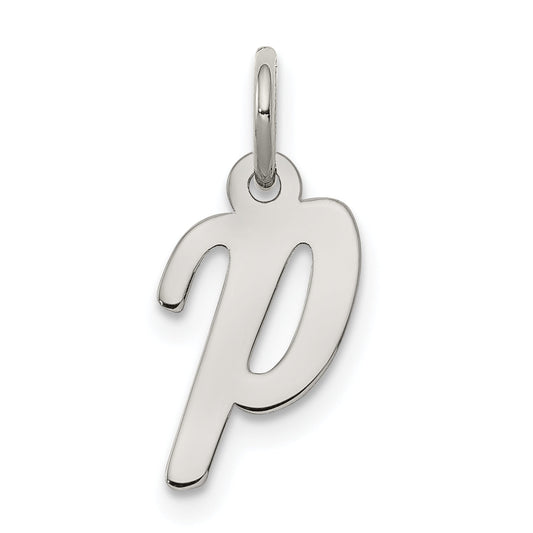 Sterling Silver Rhodium-Plated Script Letter P Initial Charm