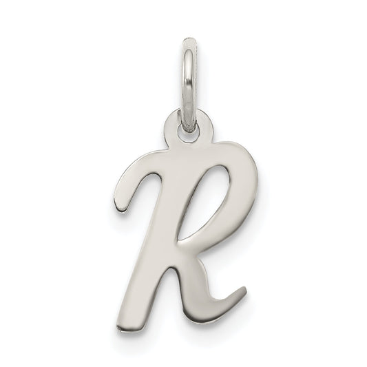 Sterling Silver Rhodium-Plated Script Letter R Initial Charm