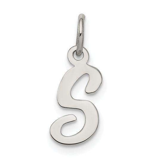 Sterling Silver Rhodium-Plated Script Letter S Initial Charm