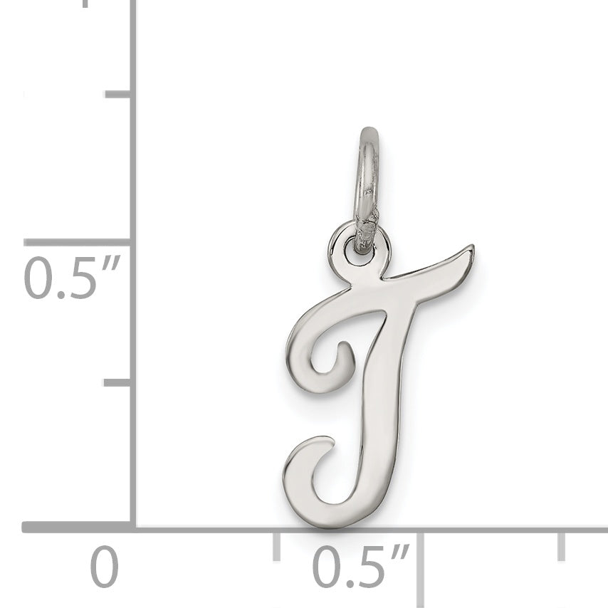 Sterling Silver Rhodium-Plated Script Letter T Initial Charm