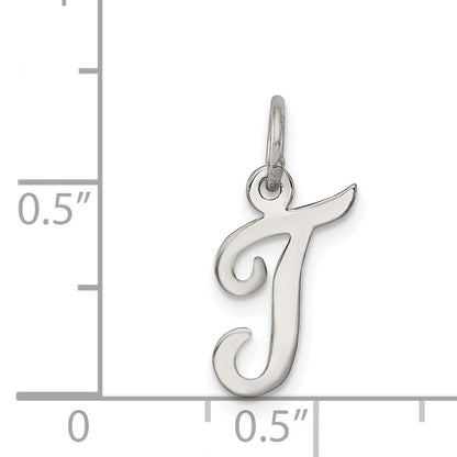 Sterling Silver Rhodium-Plated Script Letter T Initial Charm