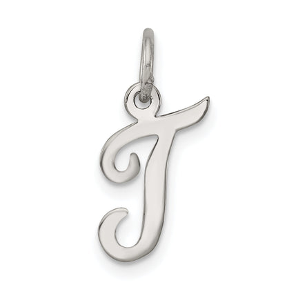 Sterling Silver Rhodium-Plated Script Letter T Initial Charm